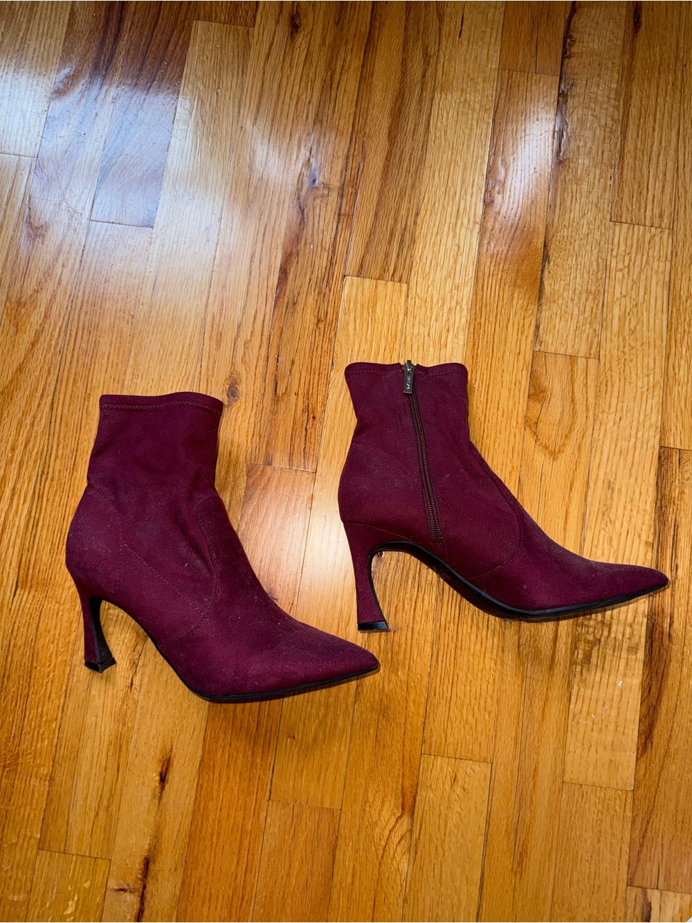 Unisa Burgundy Pointed Heeled Booties with Side Zip